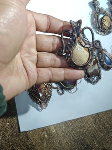 Handmade <b>Copper</b> Wire Wrapped Natural Stone Pendant Boho Tribal Necklace Artisan Jewelry Rustic Statement Jewelry Gift for Womens - Product Image 1