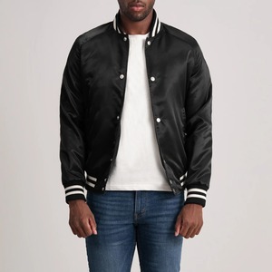 <b>Men's</b> Gray Satin Varsity <b>Jacket</b> Turn-down Collar Regular Fit Autumn Wear Casual Style Button Closure Solid Color - Product Image 4