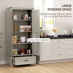 Mobile dispensa rustico grigio chiaro effetto invecchiato da 72 pollici con ripiani regolabili e 2 ante, mobile contenitore da cucina - Product Image 4