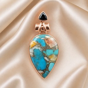 Breloques en argent sterling 925 plaqué or rose, style bohème, avec coquille d'huître épineuse naturelle et turquoise, serties en clos, faites à la main, cadeau - Product Image 4