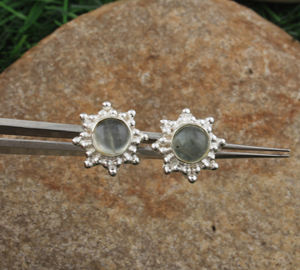 Boucles d'oreilles clous en argent sterling 925 avec étoile à pois pour femmes et filles, pierre de lune, bijoux en gros, idée cadeau pour femme - Product Image 1