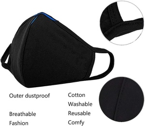 Masque facial en coton noir 3 plis réutilisable avec boucles auriculaires pour usage quotidien toutes saisons - Product Image 3