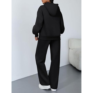 Ensemble de survêtement décontracté en polaire pour femme, hiver, couleur unie, sweat-shirt oversize et pantalon de survêtement à jambe droite - Product Image 2