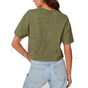 Wholesale 100% Cotton Summer <b>Crop</b> <b>Top</b> Women's T-shirt Acid Washed Oversized Drop Shoulder Eco-Friendly Quick Dry Custom Logo Hip - Product Image 4