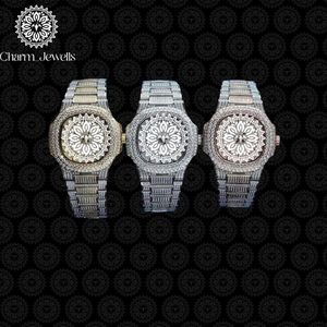 Montre de luxe pour homme Charm_Jewells en acier inoxydable, boîtier de 40 mm, mouvement mécanique, accents de diamants, bracelet en cuir, étanche 10 bars - Product Image 4