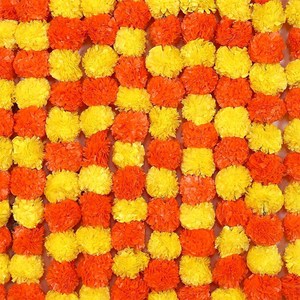 Guirlande de fleurs artificielles de haute qualité, jaunes et oranges, longues, en forme de marigold, pour décoration suspendue, fleurs de mariage indiennes, lot de 10 - Product Image 6