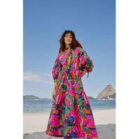 Robe longue artisanale 100 % coton, taille naturelle, style estival, unie, décontractée, écologique, respirante et infroissable pour femme