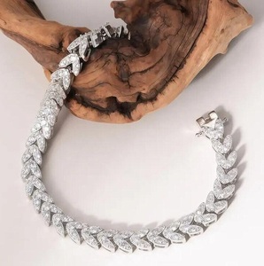 Luxury Moissanite Leaf Link Bracelet Iced Out Hip Hop Jewellery White Gold Diamond Look Statement Wrist Chain - Product Image 3