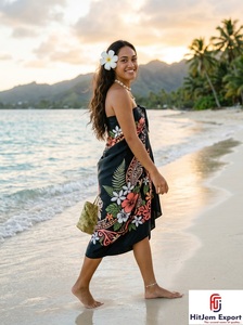 Custom Hawaiian Woven Dot Pareo Sarong Floral Print <b>Beach</b> Wrap Lightweight Tropical Resort Wear OEM ODM Manufacturer Supplier - Product Image 3