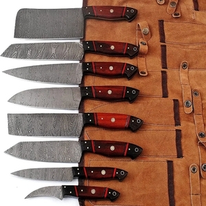 Ensemble de couteaux de cuisine japonais professionnels en acier Damas à cinq pièces, lames en acier Damas, manches en bois Pakka - Product Image 6