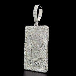 Hiphop Mossanite colgante 925 Plata rectángulo letra Bling completo helado personalizado Moissanite Baguette corte diamante colgante - Product Image 5