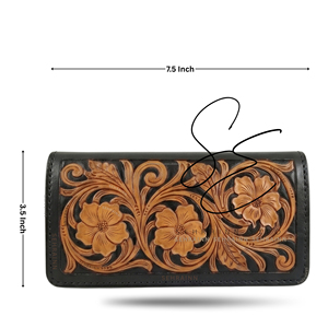 Portefeuille noir pour femme en cuir véritable sculpté à la main avec motifs floraux, portefeuille à deux volets pour usage quotidien, porte-cartes et porte-espèces style cowgirl - Product Image 3