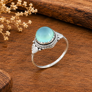 Bague Ronde en Argent avec Calcedoine Aqua, Style Bohème Western, Bijou Tendance avec Pierre Précieuse pour Femme, Vente en Gros - Product Image 6
