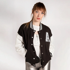 Veste universitaire noire et blanche avec lettre A, style preppy, broderie sur le devant, coupe classique, col rabattu, unisexe, pour l'automne - Product Image 4