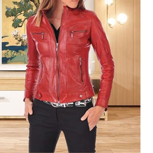 Chaqueta de cuero genuino para mujer, diseño de moda, venta al por mayor a precio económico, ropa informal, talla adulta. - Product Image 6