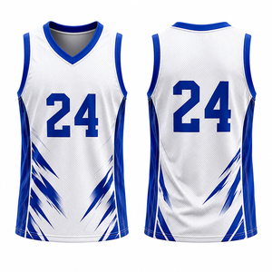 <span class=keywords><strong>Camiseta</strong></span> de Baloncesto Sublimada Blanca y Azul, Número 24, Malla sin Mangas, Cuello en V, Unisex para Adultos, Ropa Deportiva que Absorbe la Humedad - Product Image 1