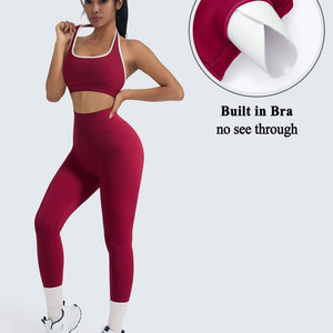 Ensemble de yoga 2 pièces sans coutures : Crop top dos nageur col en V et Legging taille haute longueur intégrale respirant avec effet froncé aux fesses, Tenue de sport pour le yoga - Product Image 6