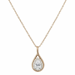 Collier pendentif VVS en diamant poire 0,95 ct couleur E avec halo pour femme, en or jaune 14 carats, délicat, serti clos de diamants de laboratoire en forme de goutte d'eau - Product Image 3