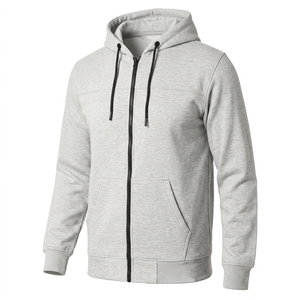 Sweat-shirt zippé décontracté en molleton doux pour homme, gris chiné, style urbain quotidien - Product Image 1