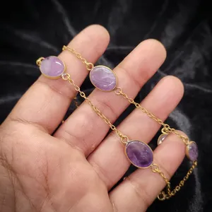 Natural Amethyst Bezel Set Brass <b>Necklace</b> Wholesale Handmade Gemstone Pendant <b>Necklace</b> for Women - Product Image 4