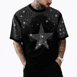 Camiseta de Fútbol Americano con Diseño de Estrella de Diamantes de Imitación de Calidad Premium, Estilo Urbano Oversize, Algodón, con Cristales, Moda OEM USA - Product Image 6