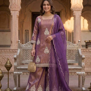 Ramdev Trading Elegant Women's Modern Party Wear Fendy Silk <b>Kurti</b> Palazzo Set with Heavy Sequence Work Quick Dry - Product Image 1