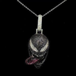 Pendentif Masque Venom Hip Hop Personnalisé en Argent Sterling 925 Émail Noir Moissanite, Breloque de Collier Sertie de Moissanite, Bijoux de Luxe pour Hommes pour Fêtes - Product Image 1