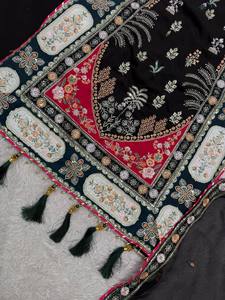 Robe traditionnelle indienne pakistanaise noire brodée pour femmes, longueur cheville, en coton avec motif floral, tenue de soirée, coupe classique - Product Image 6