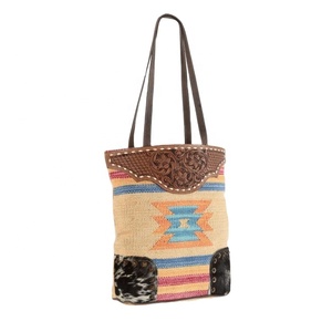 Exclusive Bohemian Style Canvas Tote Bag Genuine <b>Leather</b> Handbag with <b>Leather</b> <b>Tooling</b> Tassel Decoration Top Indian Supplier - Product Image 3