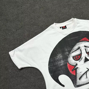 White Skull Graphic Summer Knitted 100% Cotton Oversized Short Sleeve Crew Neck <b>Crop</b> <b>Top</b> Streetwear Men's T-Shirt High Quality - Product Image 6