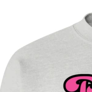 Sudadera de cuello redondo con estampado Pinky Up gris, manga larga, puños acanalados, informal, de forro polar para mujer, estilo urbano a la moda - Product Image 5