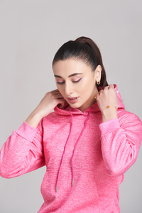 <b>Women</b> <b>Pink</b> Hooded <b>Tracksuit</b> Set Solid Color Breathable Casual Autumn Wear Regular Fit Full Sleeve Side Pockets - Product Image 3