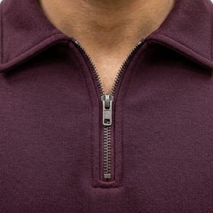 Sudadera de Forro Polar con Cierre de Cremallera de un Cuarto para Hombre, Color Granate, Corte Regular, Cuello Camisero, Ropa Casual de Calle, Ropa de Invierno, 100% Algodón, Ecológica - Product Image 2