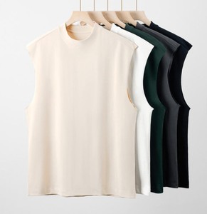 Débardeur d'été 100 % coton pour homme, coupe ample, bords bruts, tricoté, décontracté, sans manches, écologique, séchage rapide, respirant, col rond - Product Image 4