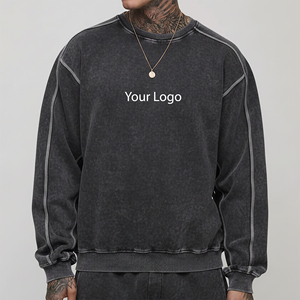 Sweat-shirt pour homme style streetwear, respirant, épais, à coutures contrastées, col rond, 100% coton French Terry, effet délavé à l'acide - Product Image 1