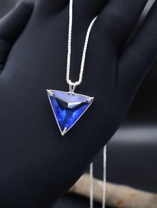 Blue Quartz <b>Triangle</b> Pendant Sterling Silver Geometric Crystal Necklace Healing Jewelry Dainty Energy Children's Gift - Product Image 4