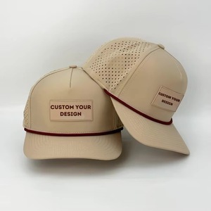 Casquettes de baseball 5 panneaux perforées du Vietnam avec logo brodé personnalisé sur patch, chapeau de sport et de golf avec cordon et visière plate pour homme et femme - Product Image 1