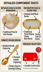 Flower Shape Gold Silver <b>Bowl</b> Set with Tray and Spoons Decorative <b>Metal</b> Serving <b>Bowls</b> Luxury Dry Fruits Sweets Snacks Home Dini - Product Image 5