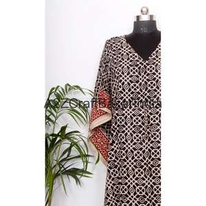 Pure Cotton Girls Kaftan Dress Bohemian <b>Hippie</b> Style Summer Casual Beach Lingerie Cover Handmade Floor-Length Woven Eco-Friendly - Product Image 2