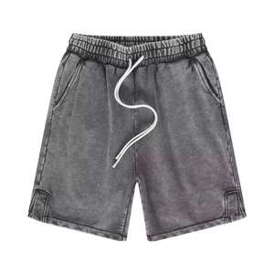 Shorts d'été pour hommes, séchage rapide, respirants, en coton, couleur unie personnalisée, effet délavé, style streetwear - Product Image 4