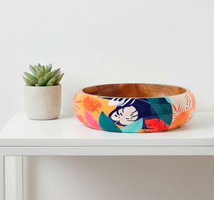 Bol à salade en bois à motif tropical avec ustensiles assortis, parfait pour la cuisine et la maison - Product Image 3