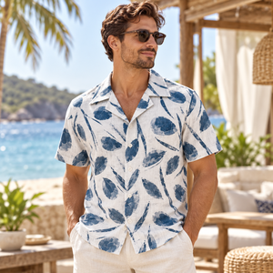 Breezy <b>Mens</b> 100% Viscose Camp Collar <b>Beach</b> <b>Shirts</b> Short Sleeve Printed Casual Summer Resort Holiday Wear Wholesale Supply OEM - Product Image 3