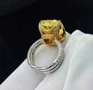 Anillo de Halo con Diamante Moissanite Amarillo Corte Cojín de Lujo para Mujer, Plata 925 Original, Regalo de Promesa, Joyería Única para Novia - Product Image 4