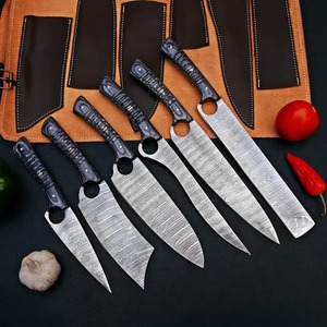 Ensemble de 6 couteaux de cuisine en acier Damas, couteau de chef, Santoku, hachoir, couteau à éplucher, couteau utilitaire avec manche en résine - Product Image 3