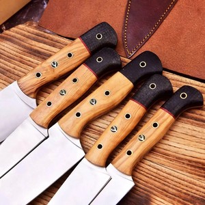 UA Supplies – Lot de 5 couteaux de chef modernes en acier inoxydable à lame pleine, extra tranchants, avec manche en bois d'olivier et étui en cuir – OEM ODM - Product Image 2