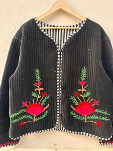 Wholesale <b>Black</b> Suzani Floral Embroidered <b>Velvet</b> <b>Jacket</b> Cropped Winter Warm Coat Festival Tribal Outerwear for <b>Women</b> - Product Image 1