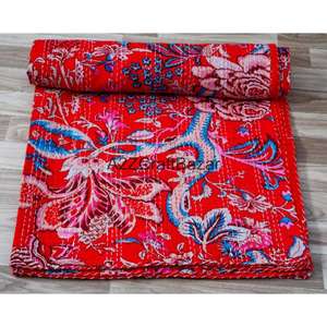 Edredón Kantha Indio Hecho a Mano, Reversible, Vintage, Ecológico, para Todas las Estaciones, Bordado, Tamaño Doble, 100% Algodón Orgánico para el Hogar - Product Image 3