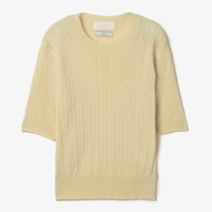 Pull en tricot torsadé pour femme, manches trois quarts, col rond, couleur unie, 100% acrylique, décontracté, automne, coupe régulière - Product Image 1