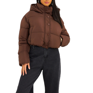 Blouson d'hiver matelassé court pour femme, personnalisé, décontracté, en toile tricotée, imperméable et respirant, avec logo frontal et col, qualité supérieure - Product Image 6