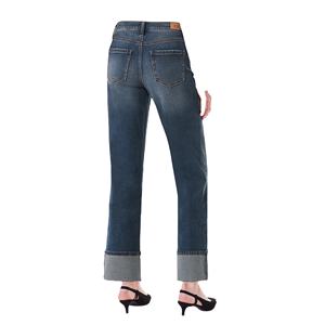 Pantalones Vaqueros de mujer de alta calidad 2025, pantalones vaqueros rectos de cintura alta personalizados lisos informales para mujer, pantalones ajustados de mezclilla lavados para mujer - Product Image 3